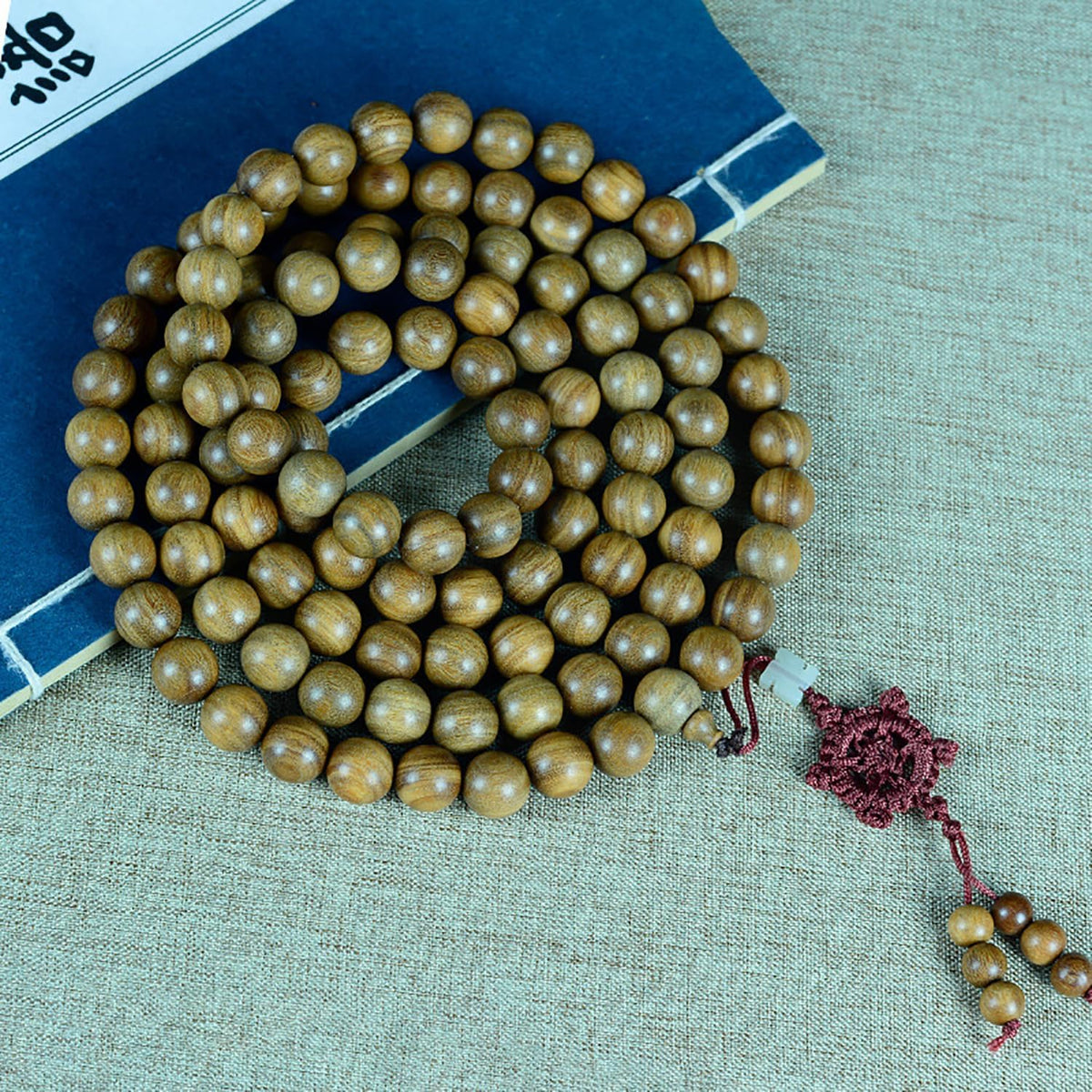 Natural Green Sandalwood 108 Mala Bead Necklace Buddhist Prayer Beads for Meditation or Yoga