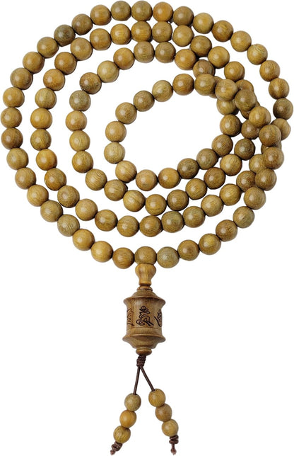 Natural Green Sandalwood 108 Mala Bead Necklace Buddhist Prayer Beads for Meditation or Yoga