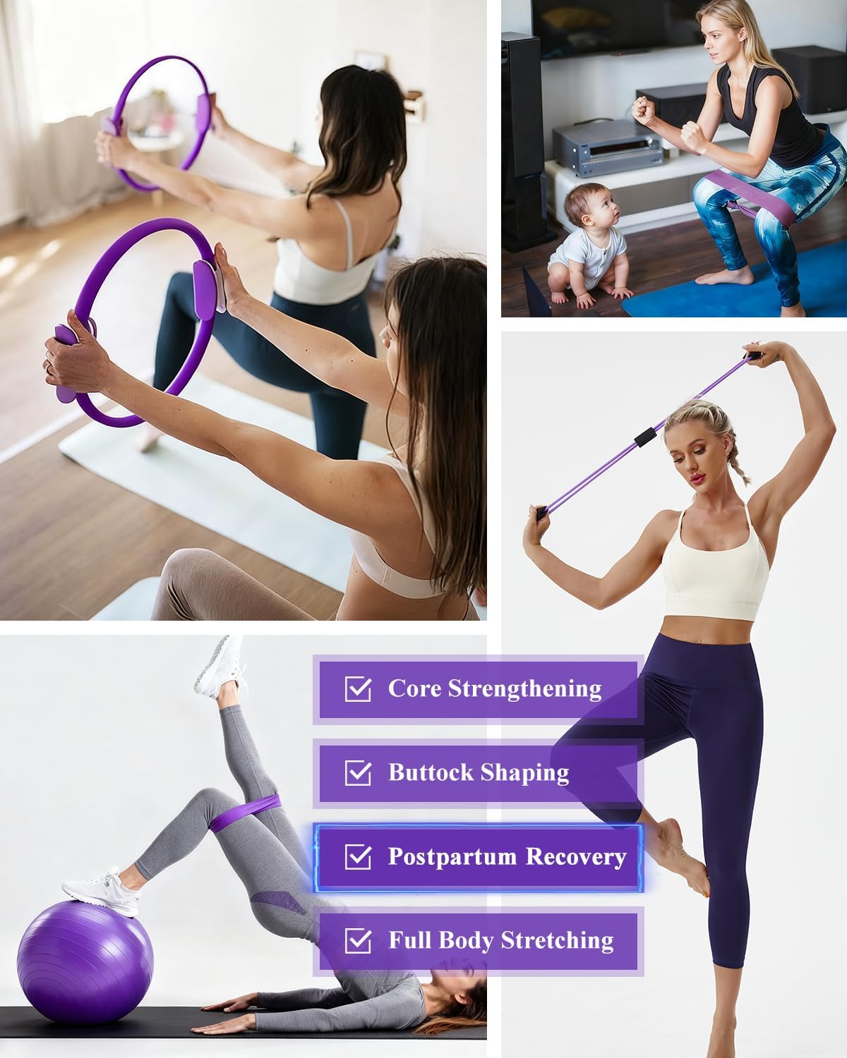 Pilates Essentials Kit for Women, Yoga Starter Set for Home Workouts with Pilates Ring and Yoga Ball Set, 3 Resistance Bands, Storage Bag, Full Pilates Set for Toning Arms, Thighs & Core