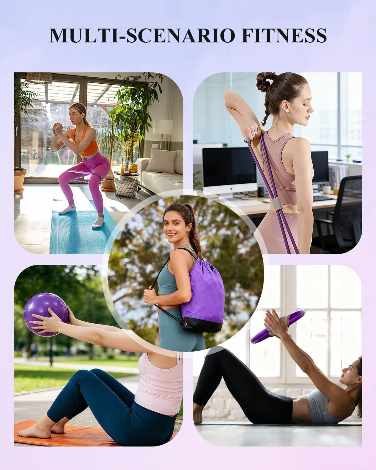 Pilates Essentials Kit for Women, Yoga Starter Set for Home Workouts with Pilates Ring and Yoga Ball Set, 3 Resistance Bands, Storage Bag, Full Pilates Set for Toning Arms, Thighs & Core