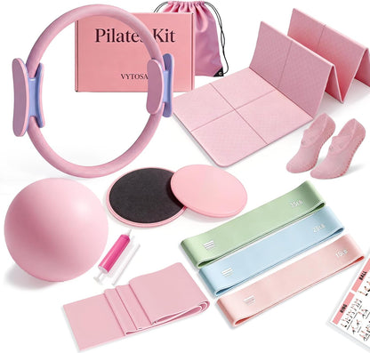 Foldable Pilates Kit for Women – Portable Home Workout Set with Compact Pilates Mat, Ring, Ball, Resistance Bands & Sliders for Small Spaces, Travel & Beginner Full Body Training