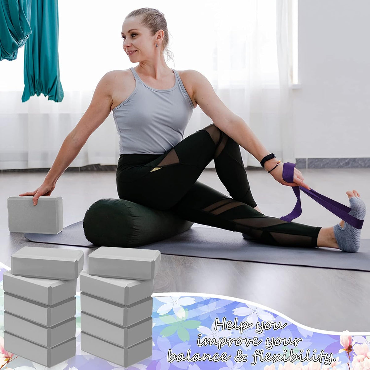 20 Pcs Yoga Blocks Bulk 9 x 6 x 3 Inch High Density Bricks to Improve Strength Flexibility Balance Soft Non Slip Gymnastic Blocks for Yoga Sports