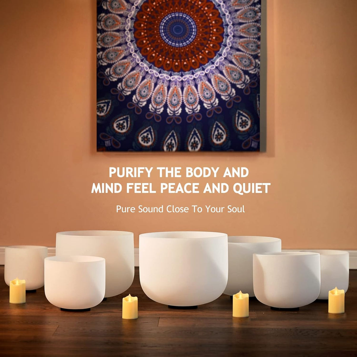 440HZ 6-12 inch Set of 7 Frosted Chakra Quartz Crystal Singing Bowls