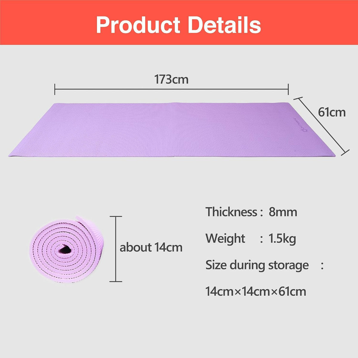 Yoga Mat with Carry Strap for Yoga Pilates Fitness and Floor Workout at Home and Gym Non-slip 9 colors
