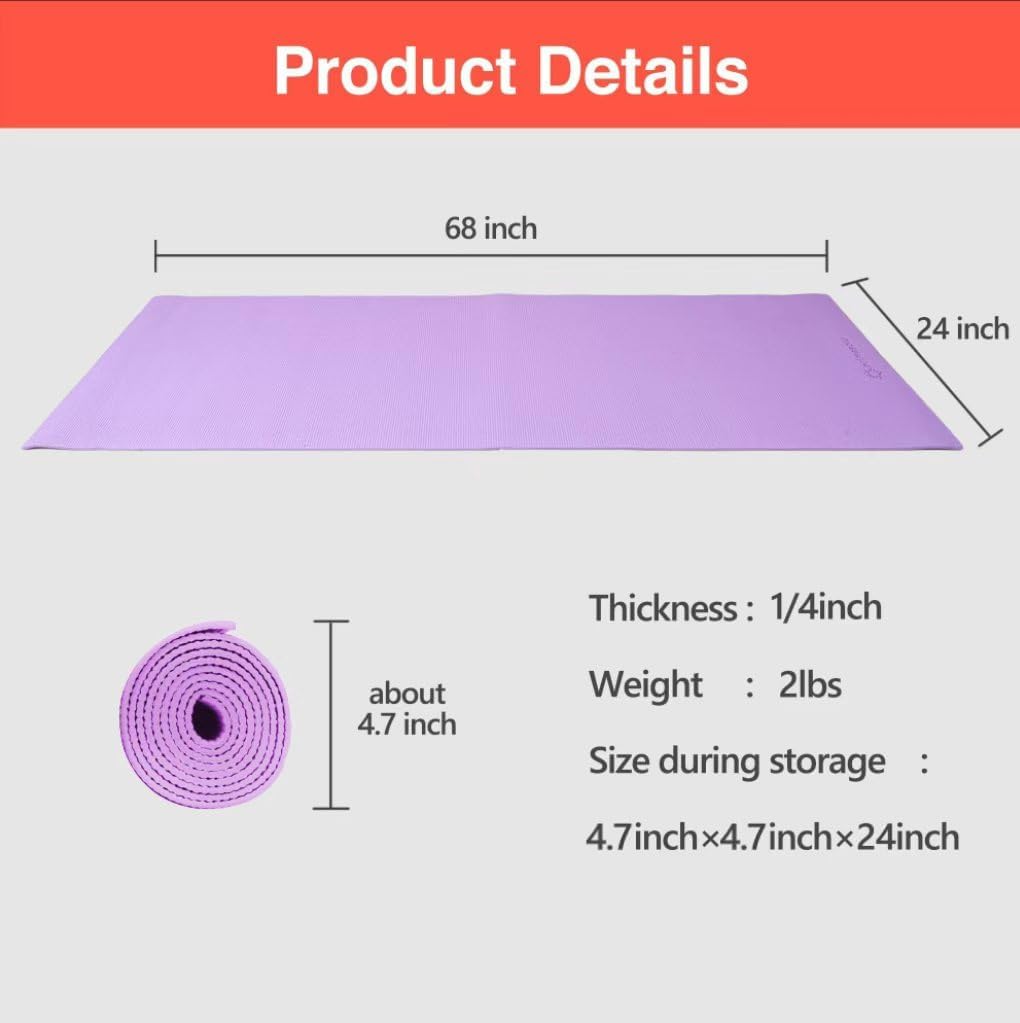 Yoga Mat with Carry Strap for Yoga Pilates Fitness and Floor Workout at Home and Gym Non-slip 9 colors