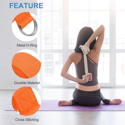 Yoga Strap for Stretching, Cotton Yoga Belt with Adjustable Metal D-Ring Buckle Stretch Band for Fitness Pilates