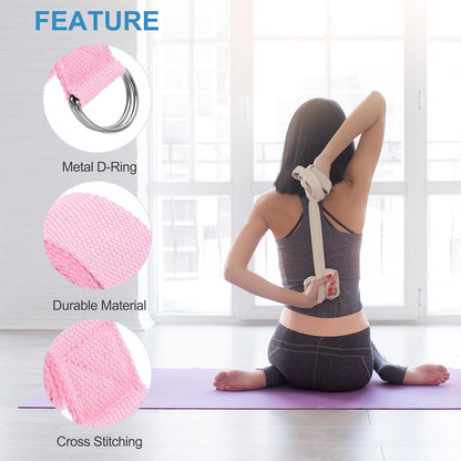 Yoga Strap for Stretching, Cotton Yoga Belt with Adjustable Metal D-Ring Buckle Stretch Band for Fitness Pilates