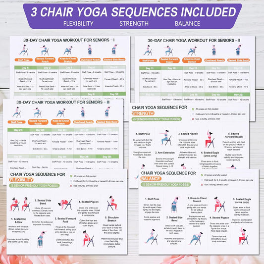 Chair Yoga for Seniors Over 60 Book & Chart – 30-Day Challenge, Gentle Seated Yoga Guide, Chair Yoga for Weight Loss & Flexibility, Senior Chair Exercises for Women & Men，Top Choice for Family Gifts (Purple)