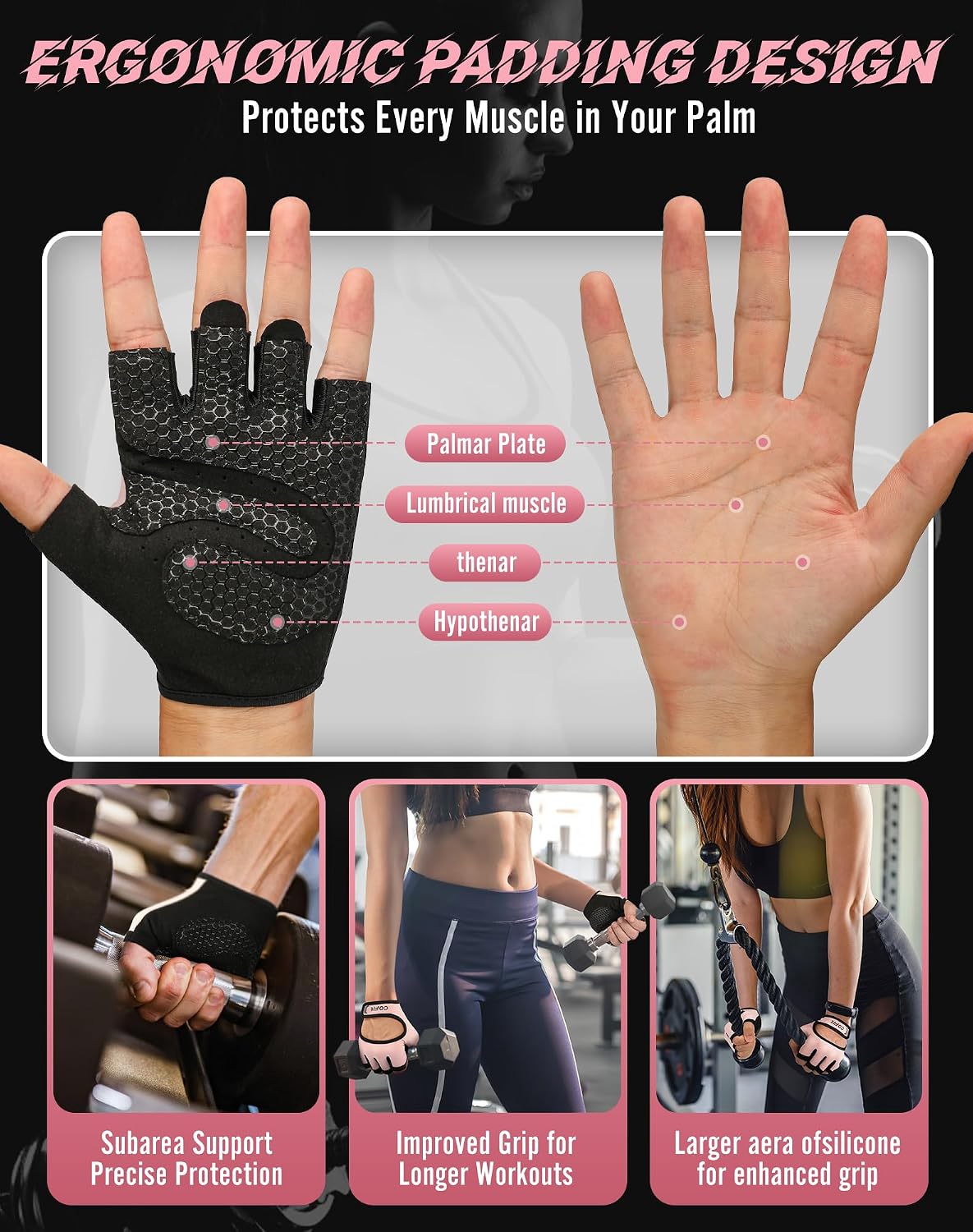Breathable Workout Gloves, Antislip Weight Lifting Gym Gloves for Men Women, Superior Grip & Palm Protection for Weightlifting, Fitness, Exercise, Training