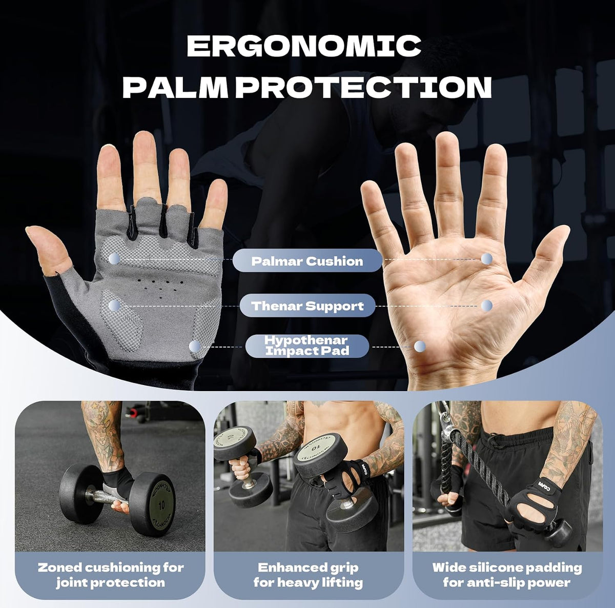 Breathable Workout Gloves, Antislip Weight Lifting Gym Gloves for Men Women, Superior Grip & Palm Protection for Weightlifting, Fitness, Exercise, Training