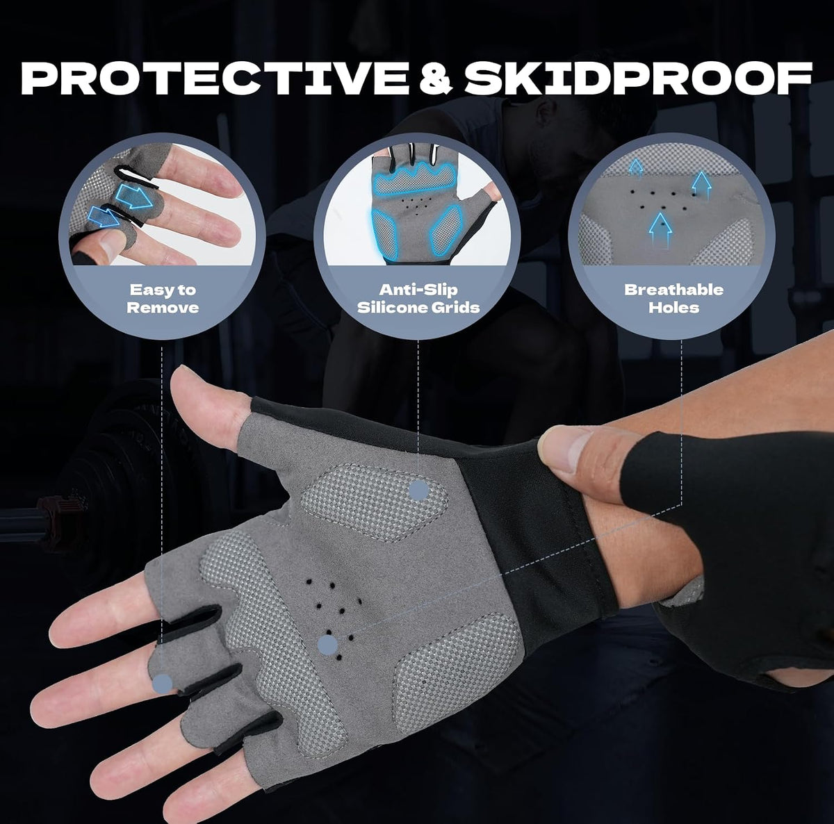 Breathable Workout Gloves, Antislip Weight Lifting Gym Gloves for Men Women, Superior Grip & Palm Protection for Weightlifting, Fitness, Exercise, Training