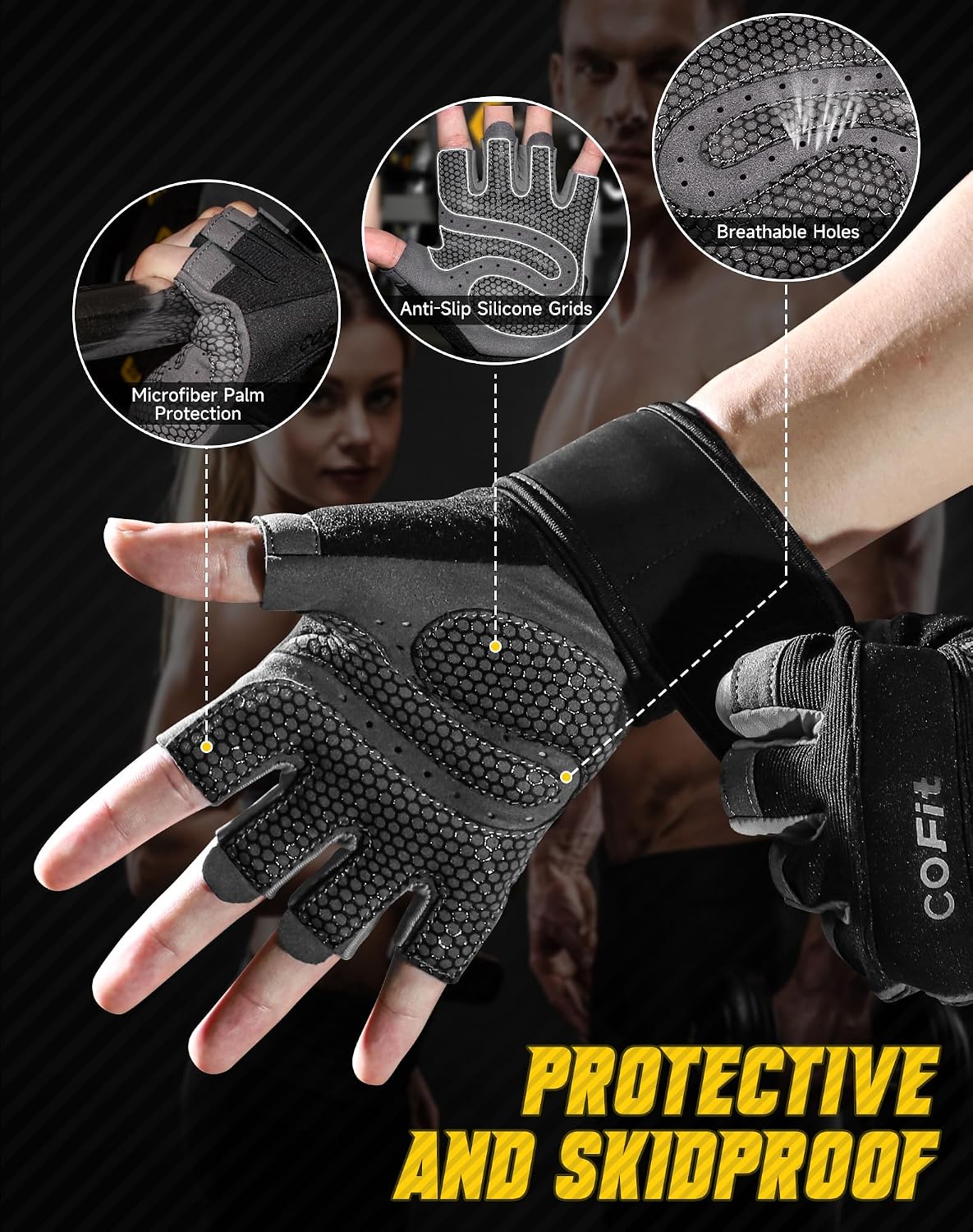Breathable Workout Gloves, Antislip Weight Lifting Gym Gloves for Men Women, Superior Grip & Palm Protection for Weightlifting, Fitness, Exercise, Training