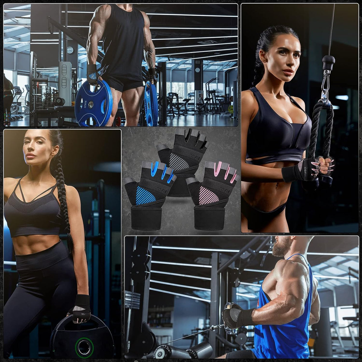 Breathable Workout Gloves, Antislip Weight Lifting Gym Gloves for Men Women, Superior Grip & Palm Protection for Weightlifting, Fitness, Exercise, Training