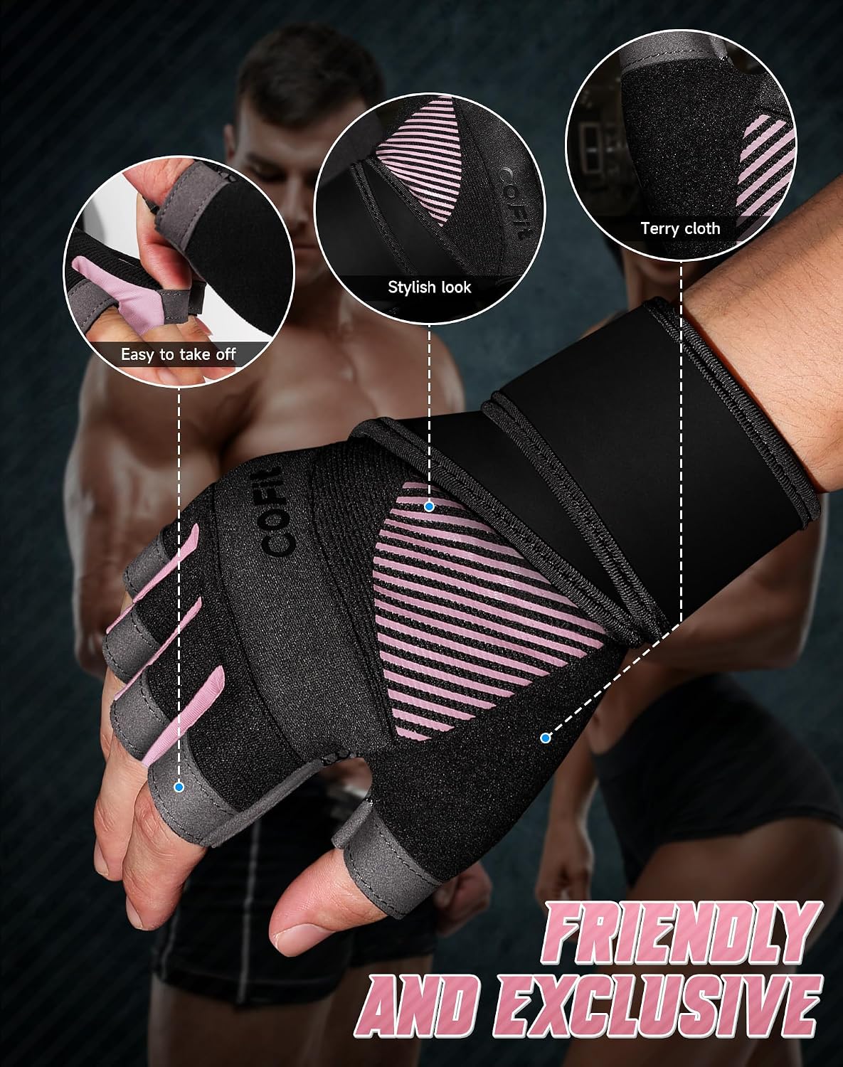 Breathable Workout Gloves, Antislip Weight Lifting Gym Gloves for Men Women, Superior Grip & Palm Protection for Weightlifting, Fitness, Exercise, Training