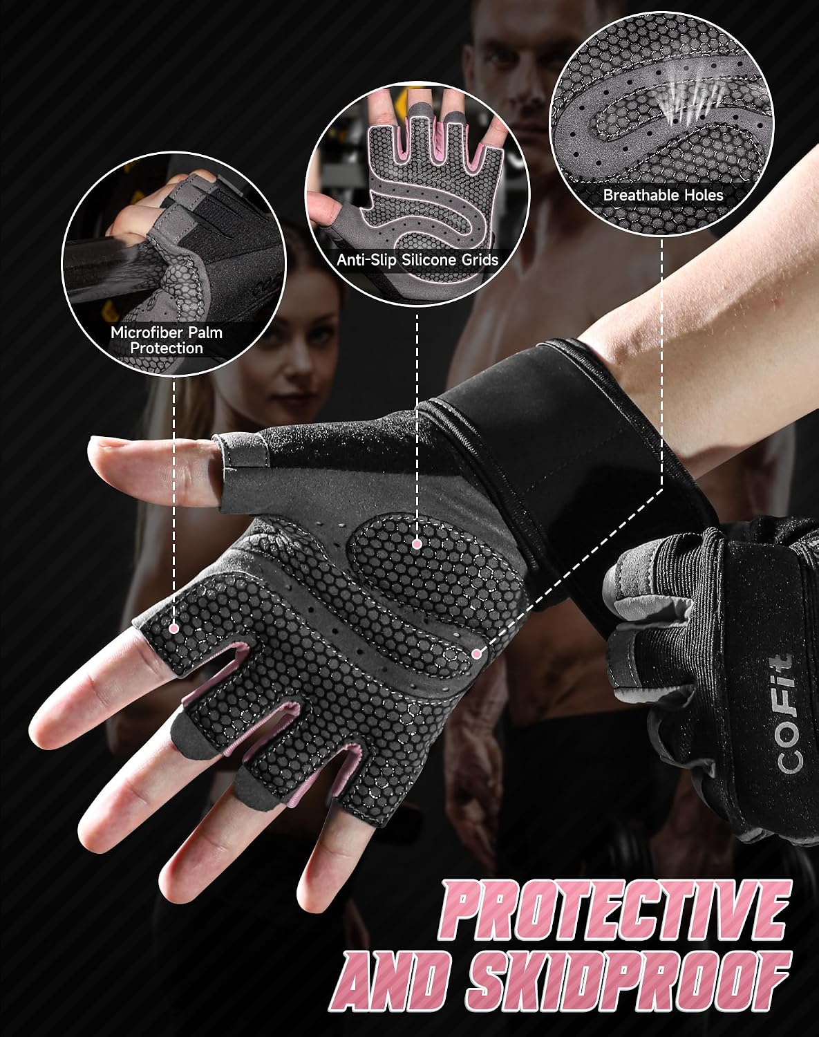 Breathable Workout Gloves, Antislip Weight Lifting Gym Gloves for Men Women, Superior Grip & Palm Protection for Weightlifting, Fitness, Exercise, Training