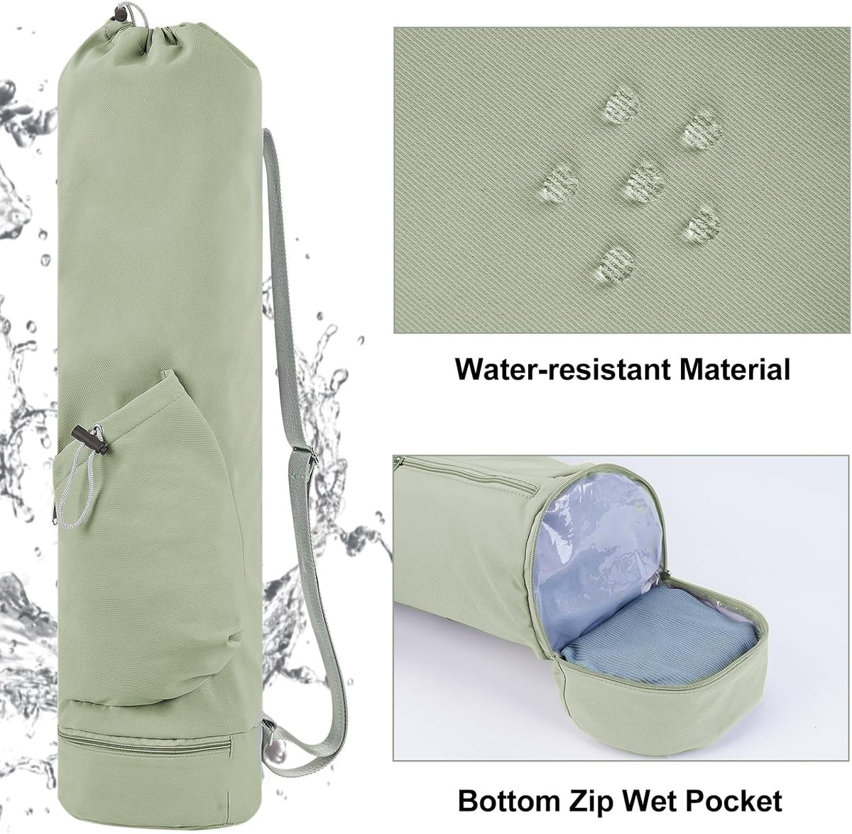 Yoga Mat Bag with Water Bottle Pocket & Wet Pocket for Women