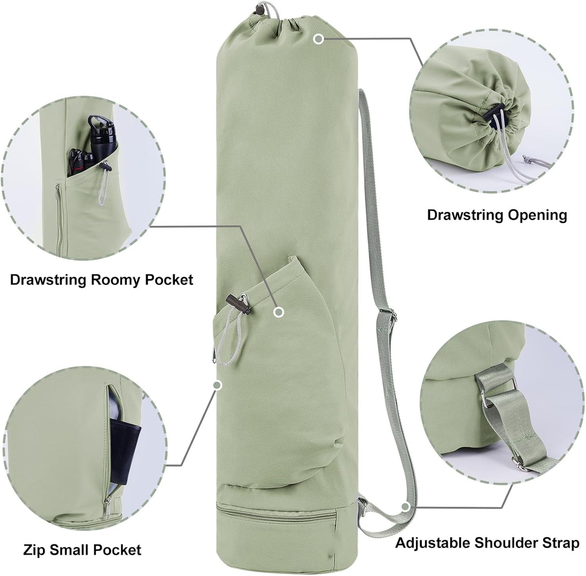 Yoga Mat Bag with Water Bottle Pocket & Wet Pocket for Women