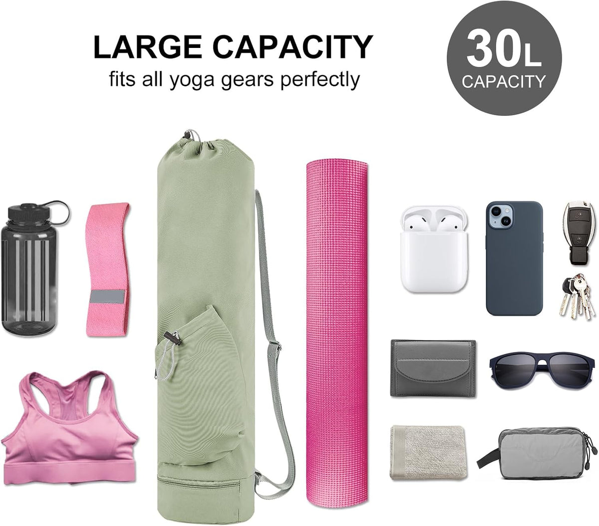 Yoga Mat Bag with Water Bottle Pocket & Wet Pocket for Women