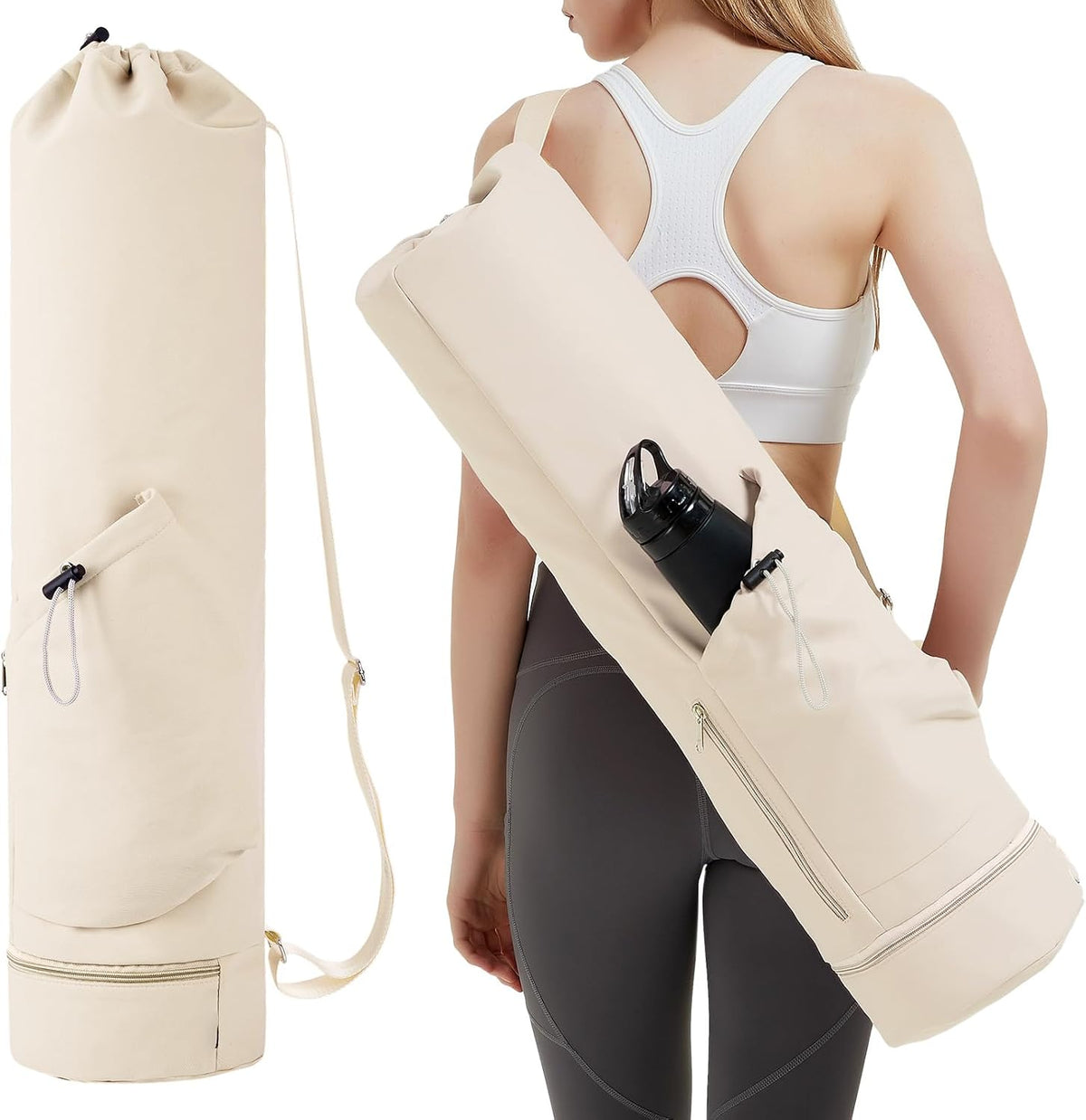 Yoga Mat Bag with Water Bottle Pocket & Wet Pocket for Women