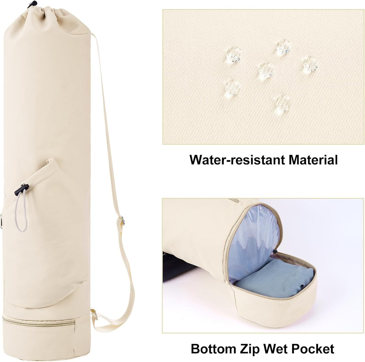 Yoga Mat Bag with Water Bottle Pocket & Wet Pocket for Women