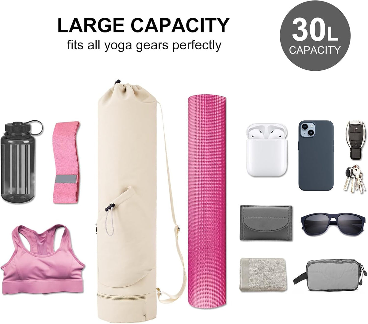 Yoga Mat Bag with Water Bottle Pocket & Wet Pocket for Women