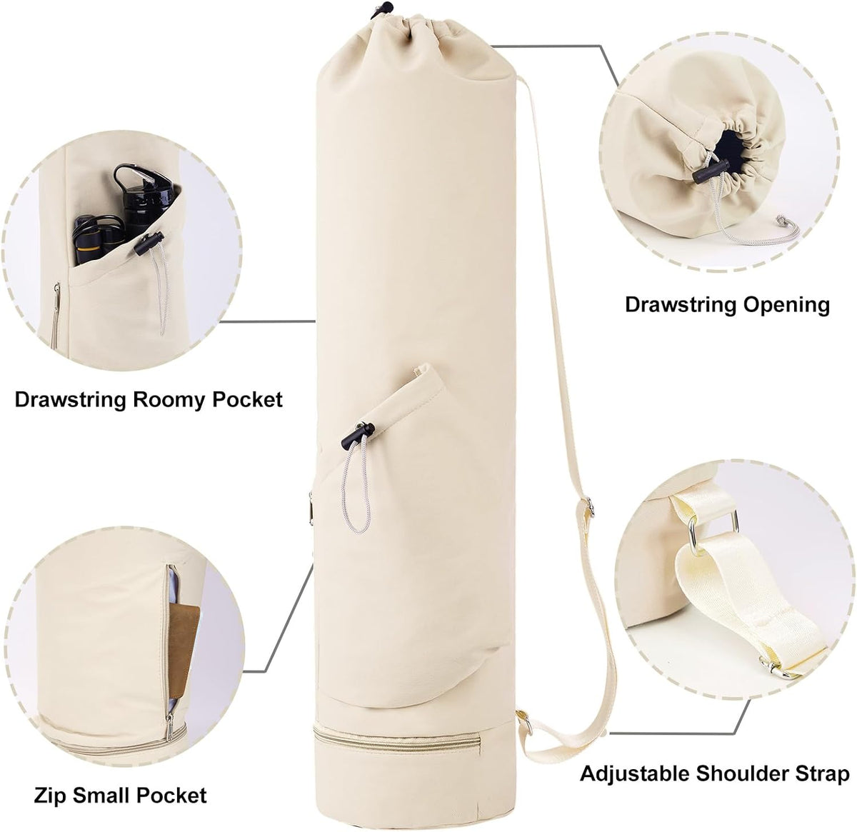 Yoga Mat Bag with Water Bottle Pocket & Wet Pocket for Women