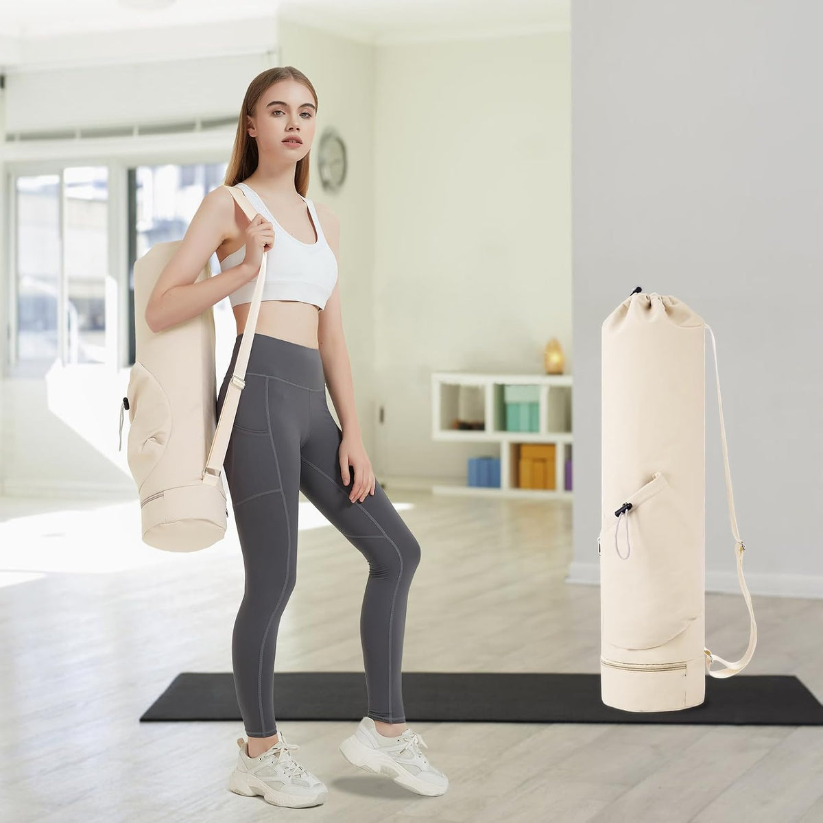 Yoga Mat Bag with Water Bottle Pocket & Wet Pocket for Women