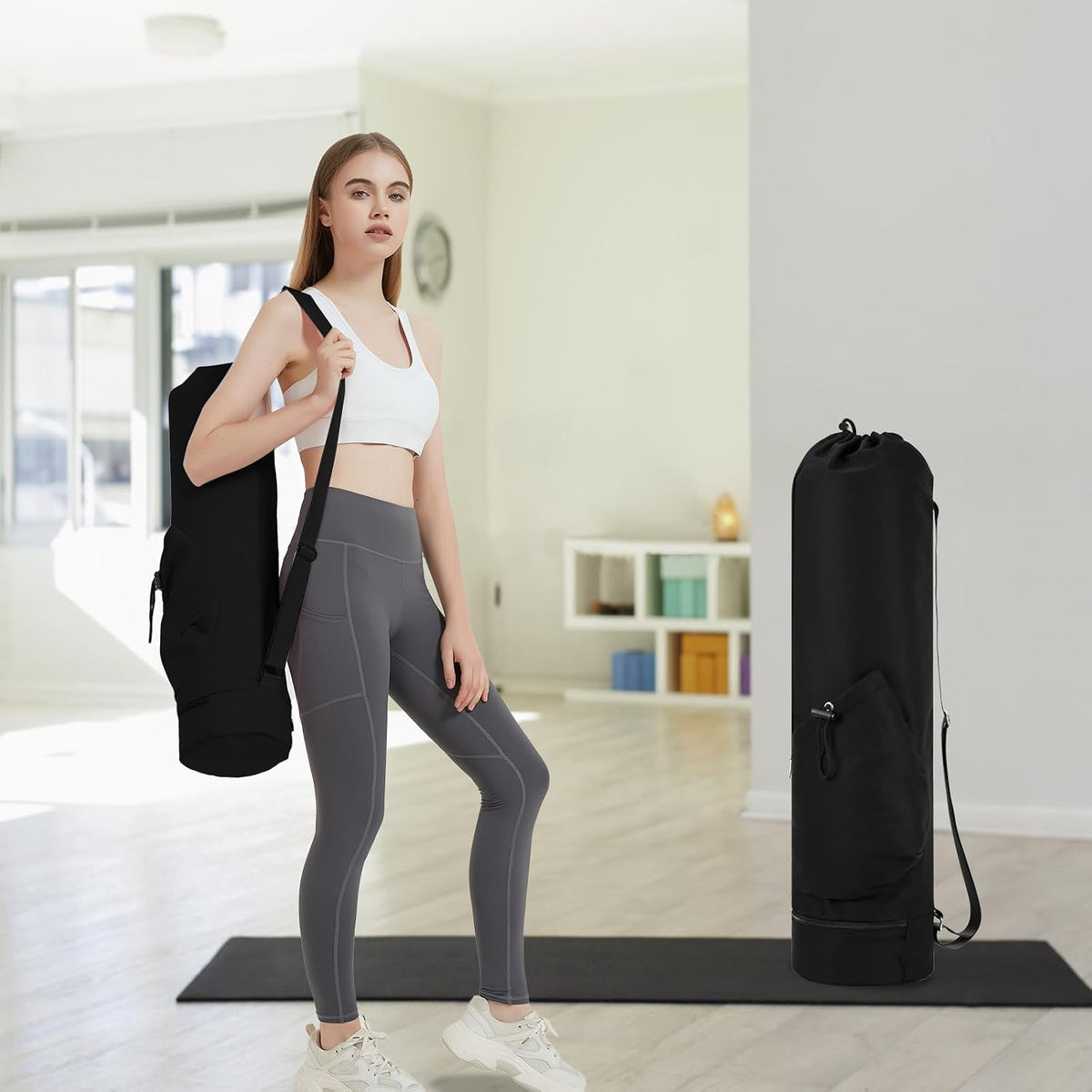 Yoga Mat Bag with Water Bottle Pocket & Wet Pocket for Women
