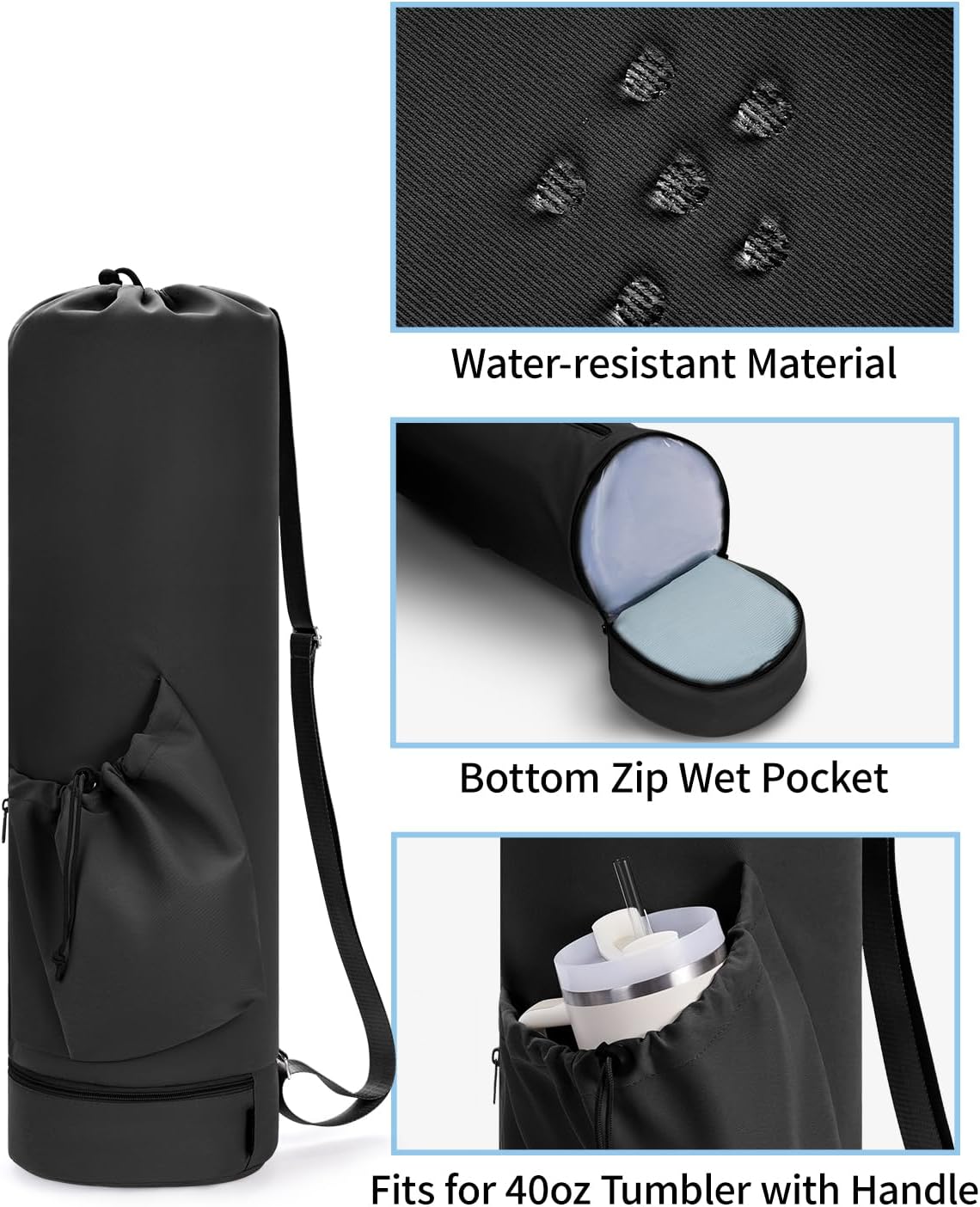Yoga Mat Bag with Water Bottle Pocket & Wet Pocket for Women