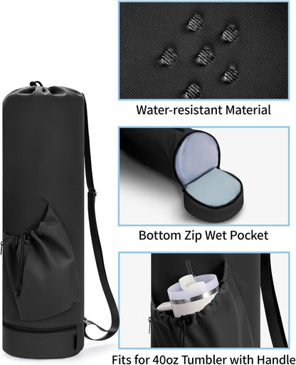 Yoga Mat Bag with Water Bottle Pocket & Wet Pocket for Women