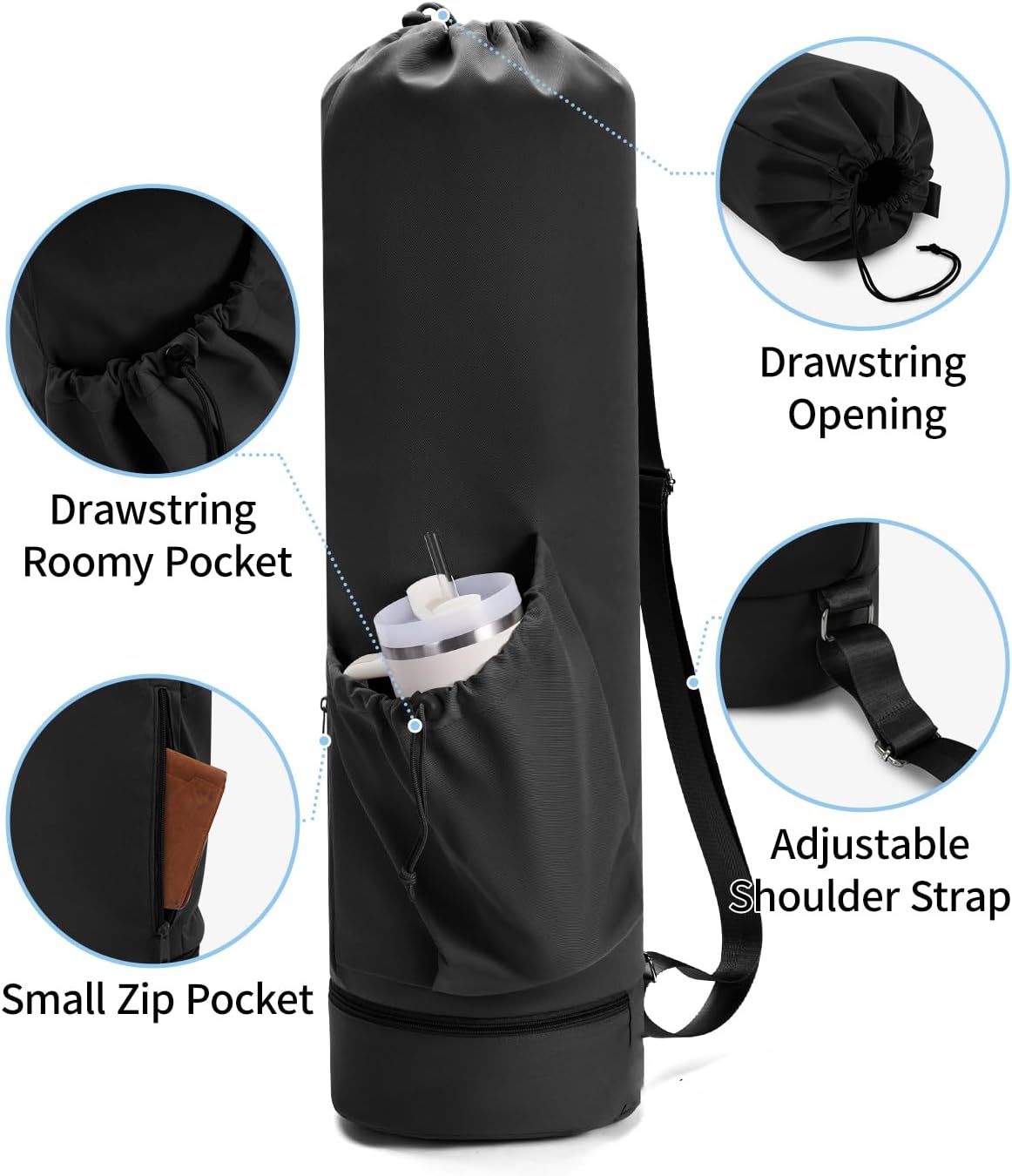 Yoga Mat Bag with Water Bottle Pocket & Wet Pocket for Women