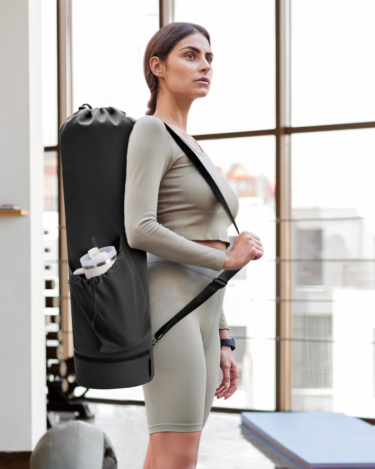 Yoga Mat Bag with Water Bottle Pocket & Wet Pocket for Women
