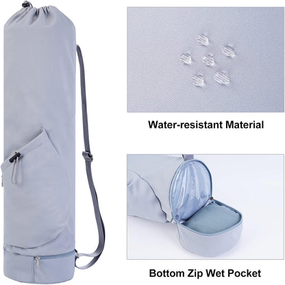 Yoga Mat Bag with Water Bottle Pocket & Wet Pocket for Women