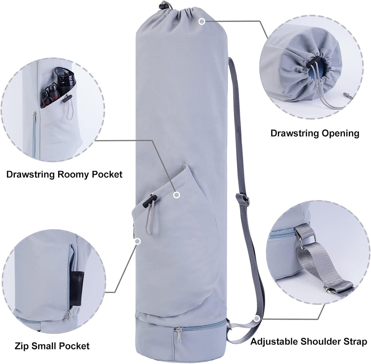 Yoga Mat Bag with Water Bottle Pocket & Wet Pocket for Women