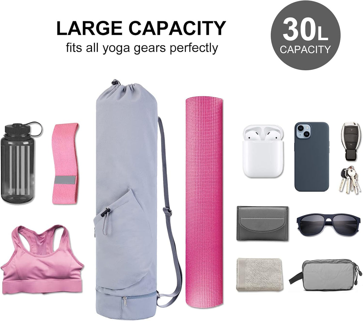 Yoga Mat Bag with Water Bottle Pocket & Wet Pocket for Women