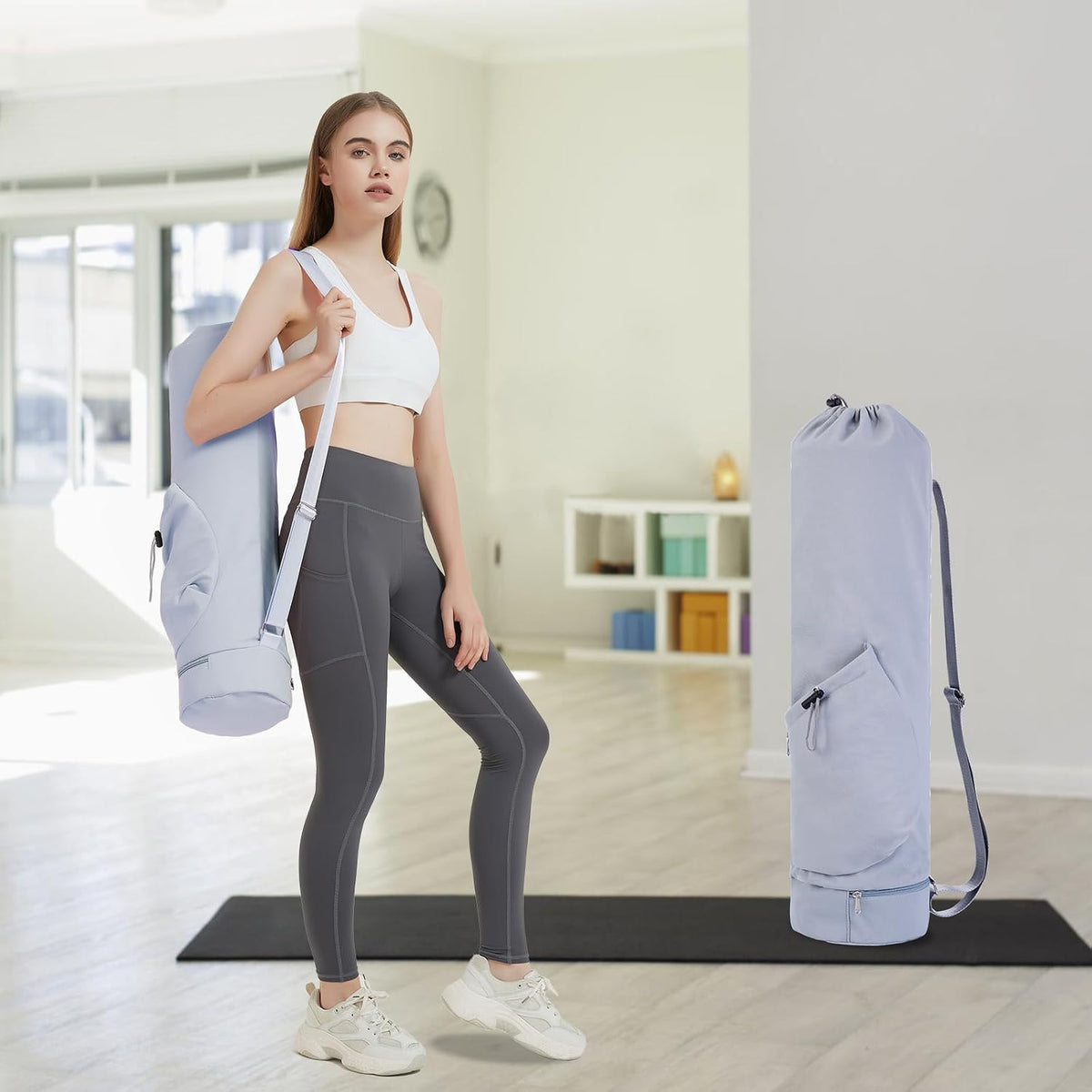 Yoga Mat Bag with Water Bottle Pocket & Wet Pocket for Women