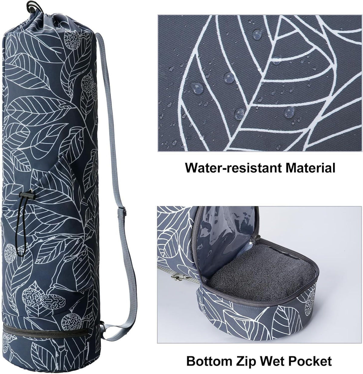Yoga Mat Bag with Water Bottle Pocket & Wet Pocket for Women