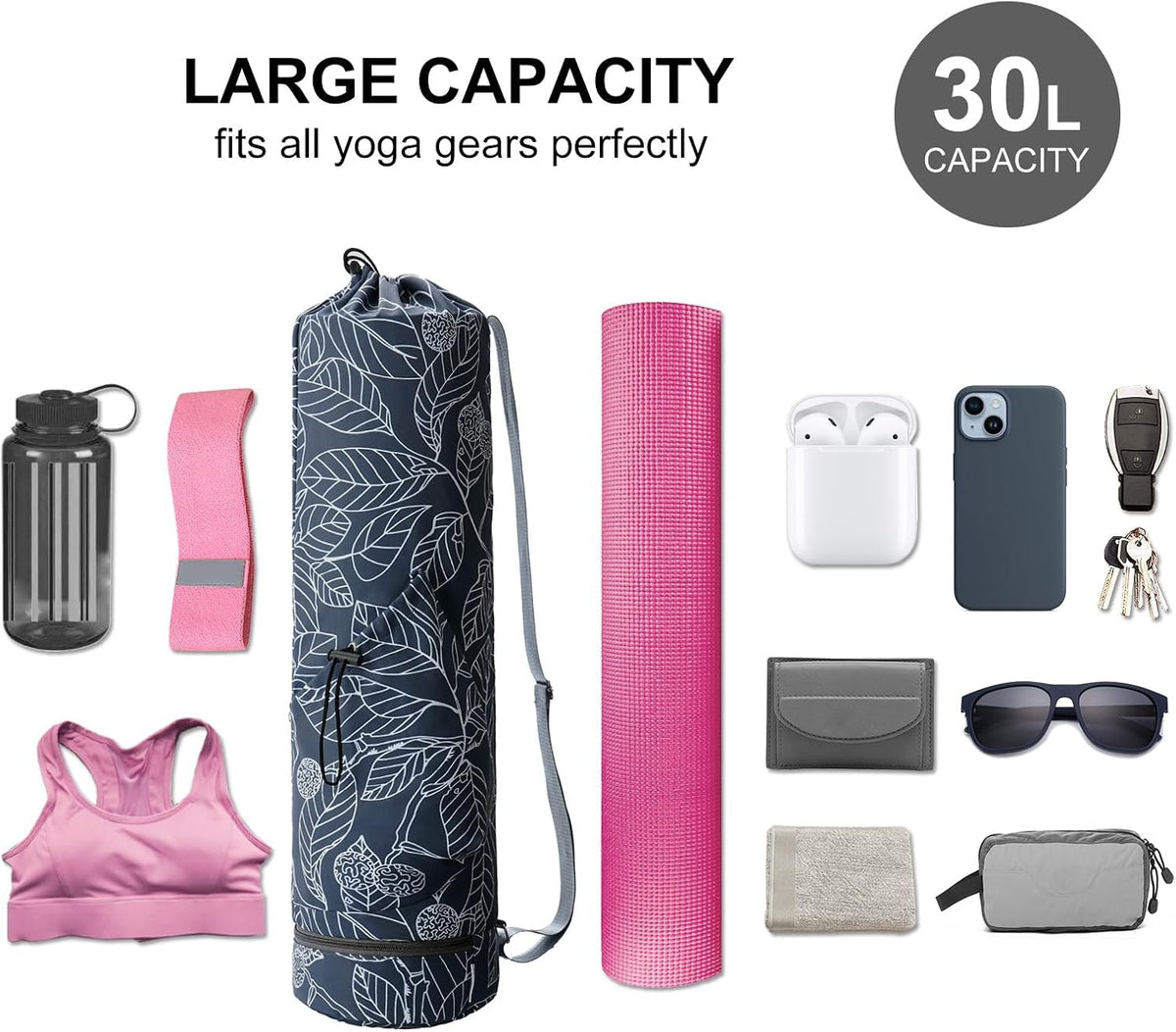 Yoga Mat Bag with Water Bottle Pocket & Wet Pocket for Women