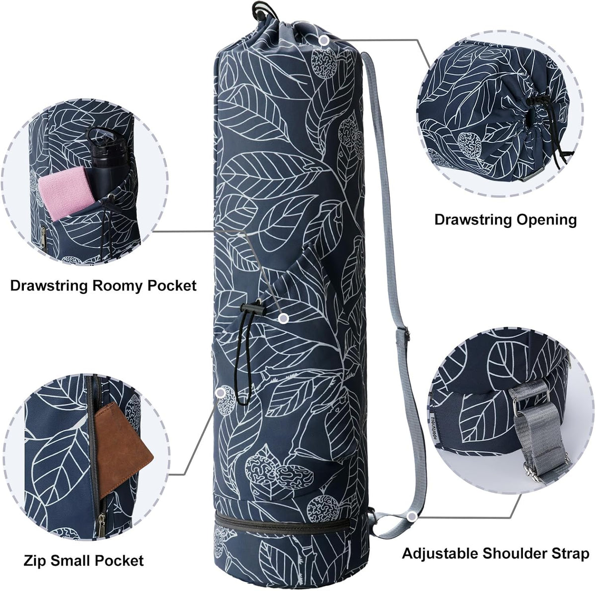 Yoga Mat Bag with Water Bottle Pocket & Wet Pocket for Women