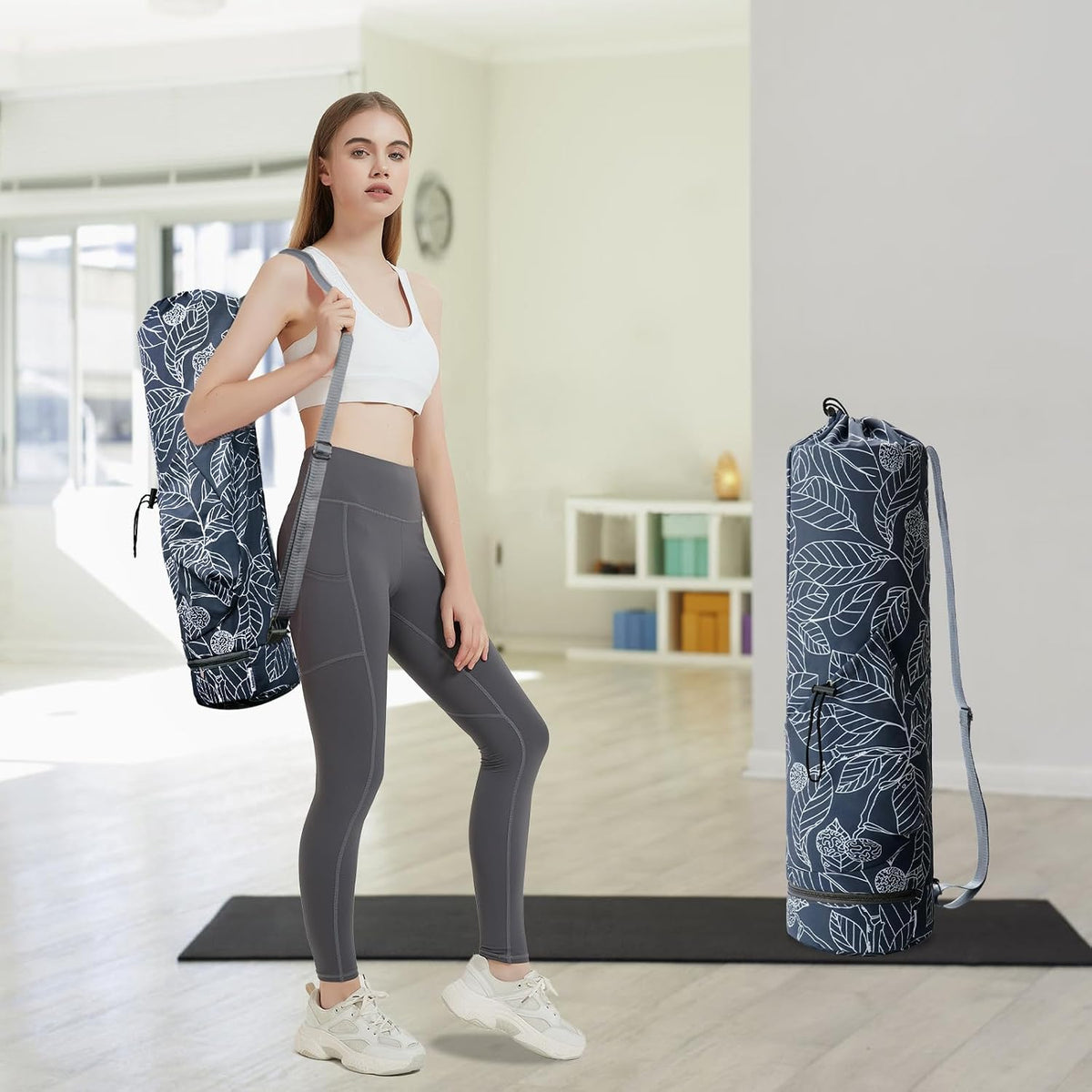 Yoga Mat Bag with Water Bottle Pocket & Wet Pocket for Women