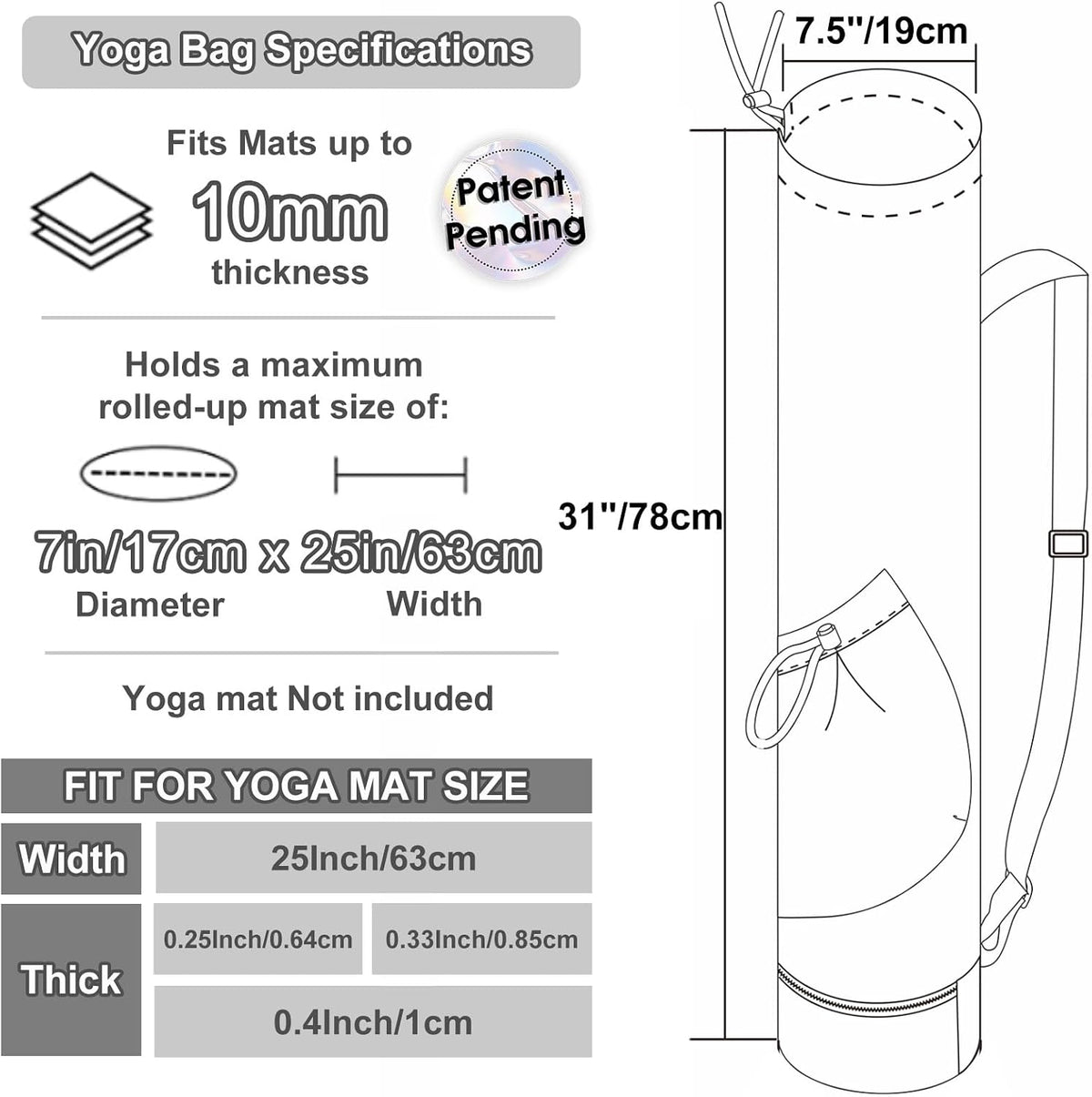 Yoga Mat Bag with Water Bottle Pocket & Wet Pocket for Women