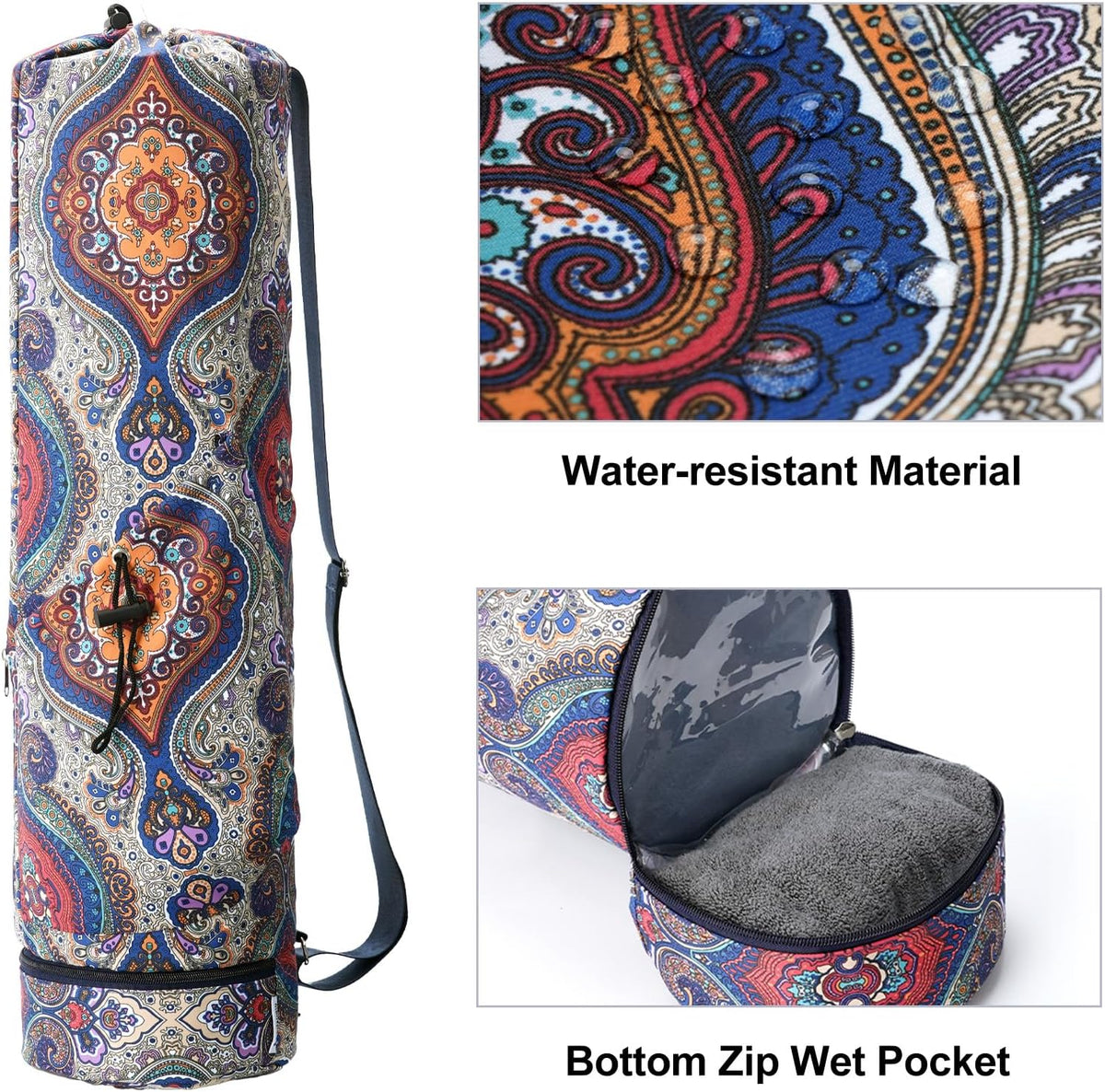 Yoga Mat Bag with Water Bottle Pocket & Wet Pocket for Women