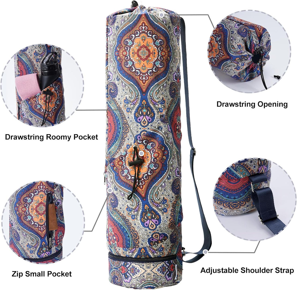 Yoga Mat Bag with Water Bottle Pocket & Wet Pocket for Women