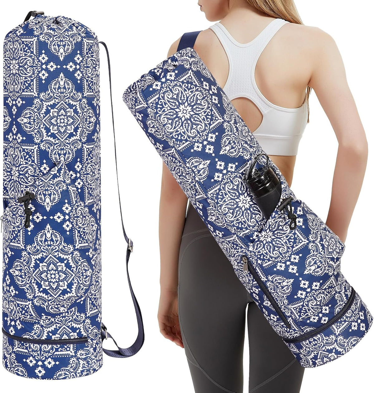 Yoga Mat Bag with Water Bottle Pocket & Wet Pocket for Women