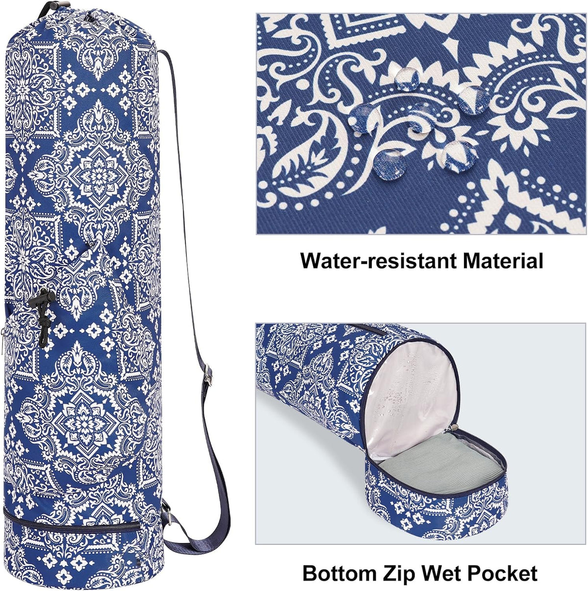 Yoga Mat Bag with Water Bottle Pocket & Wet Pocket for Women