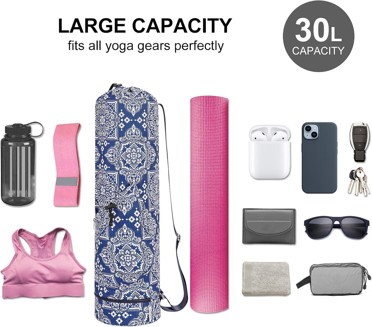 Yoga Mat Bag with Water Bottle Pocket & Wet Pocket for Women