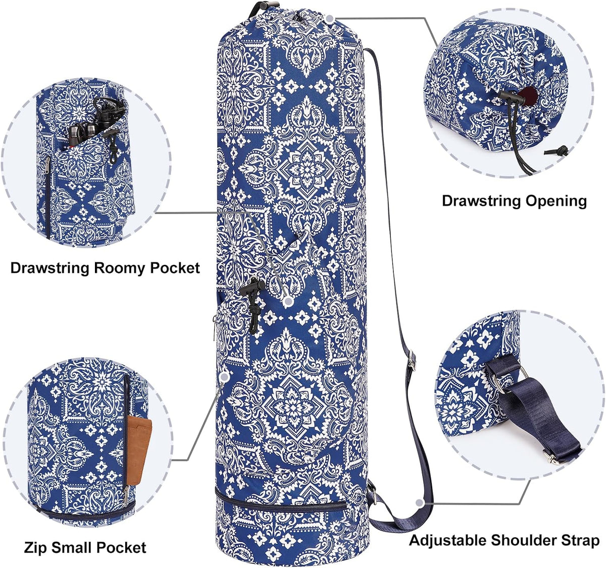 Yoga Mat Bag with Water Bottle Pocket & Wet Pocket for Women