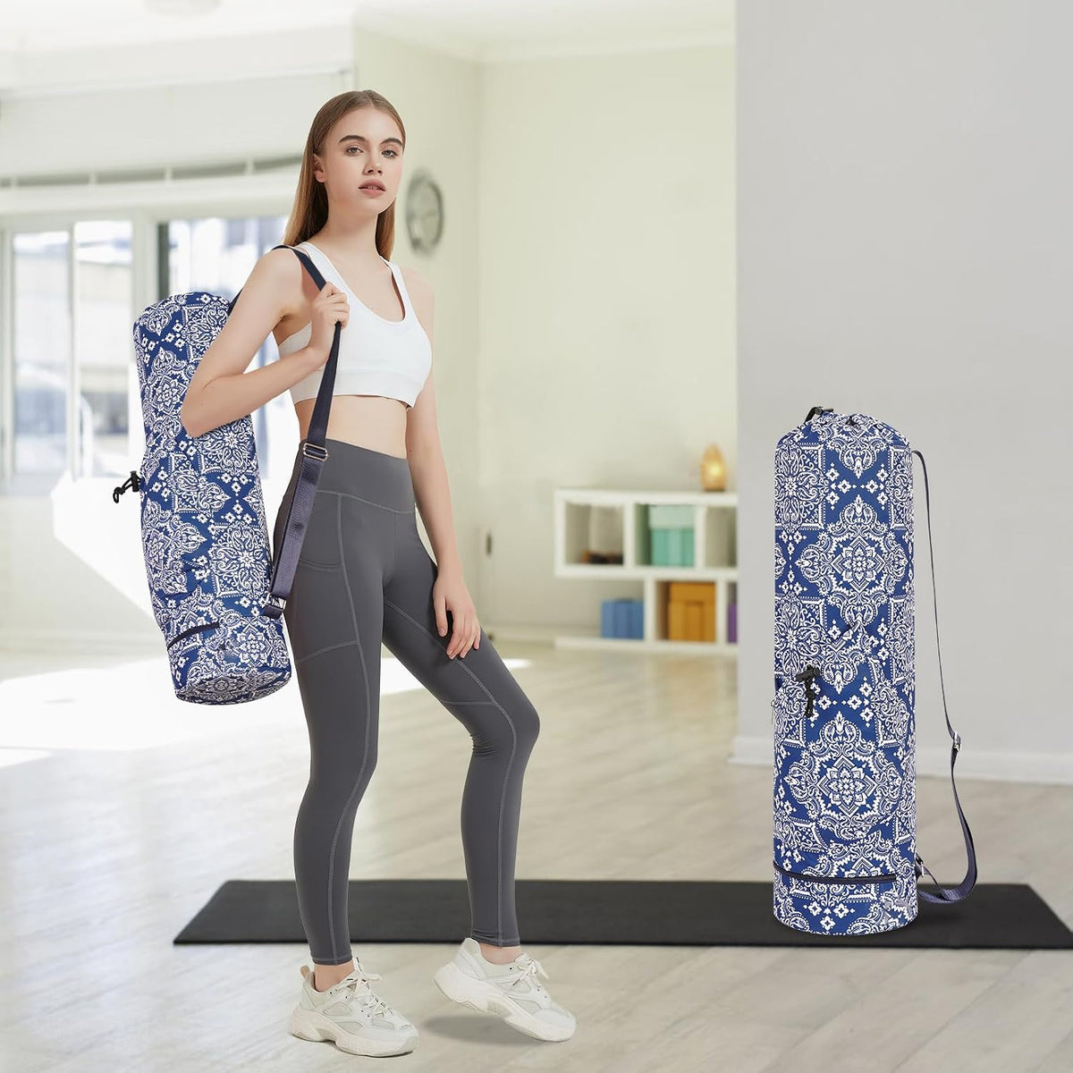 Yoga Mat Bag with Water Bottle Pocket & Wet Pocket for Women