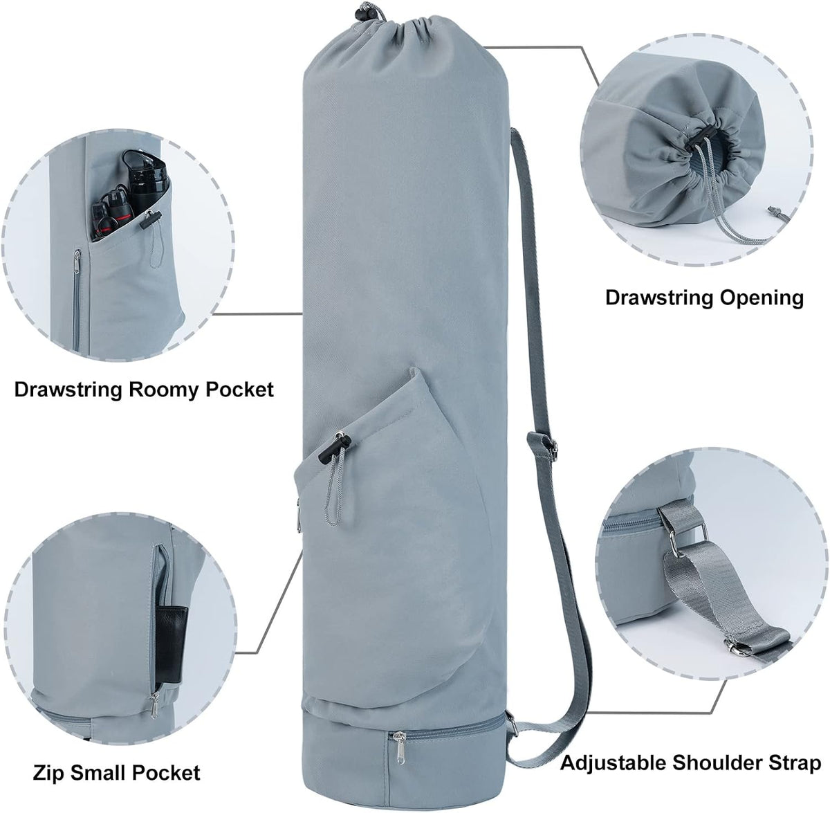 Yoga Mat Bag with Water Bottle Pocket & Wet Pocket for Women