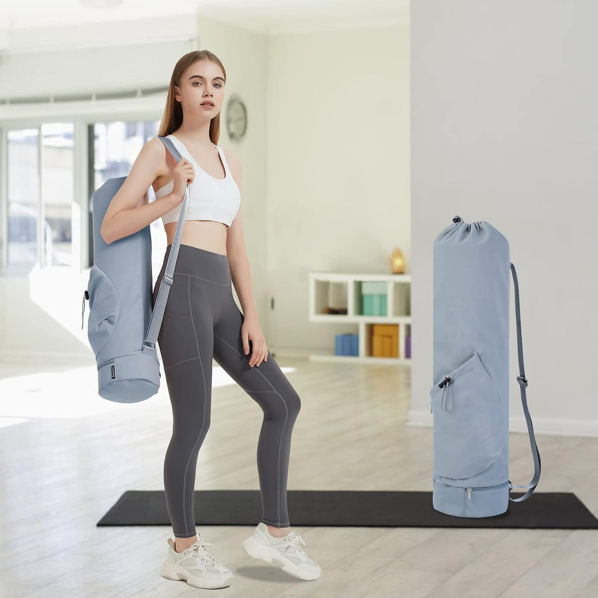 Yoga Mat Bag with Water Bottle Pocket & Wet Pocket for Women